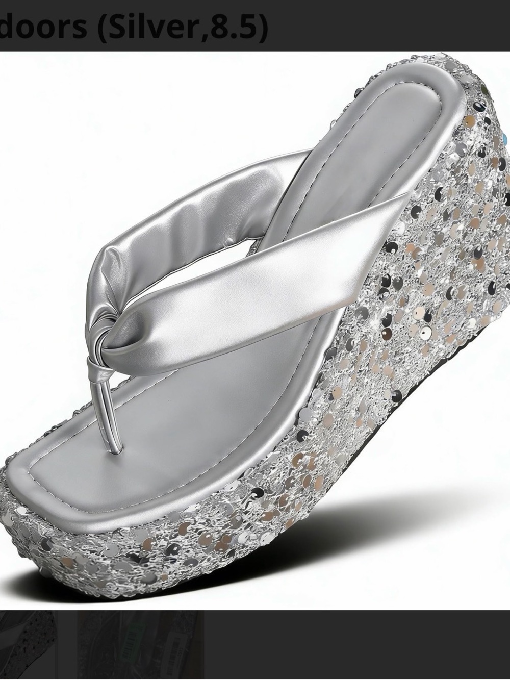 Silver Sequin Platform Thong Sandals for Women
